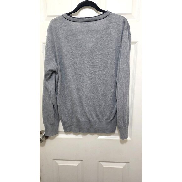 Crocodile Men's Gray V-Neck Cardigan Sweater Navy Trim & Button Front Size M - Picture 3 of 8